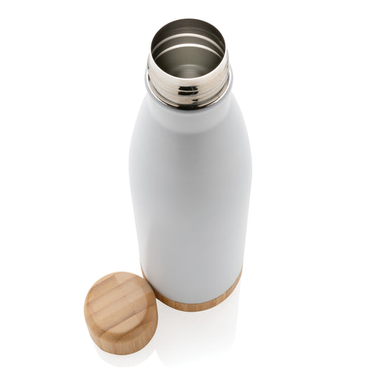 Vacuum stainless steel bottle with bamboo lid and bottom - Custom Wood Designs