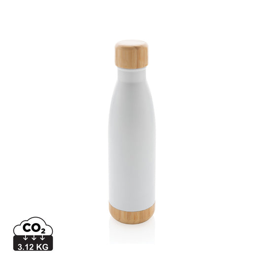 Vacuum stainless steel bottle with bamboo lid and bottom - Custom Wood Designs