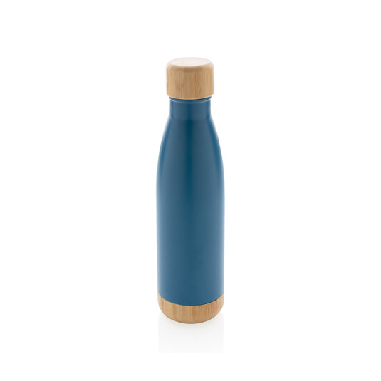 Vacuum stainless steel bottle with bamboo lid and bottom - Custom Wood Designs