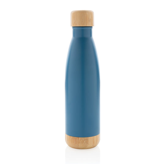 Vacuum stainless steel bottle with bamboo lid and bottom - Custom Wood Designs