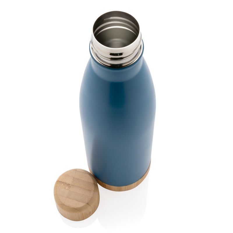 Load image into Gallery viewer, Vacuum stainless steel bottle with bamboo lid and bottom - Custom Wood Designs
