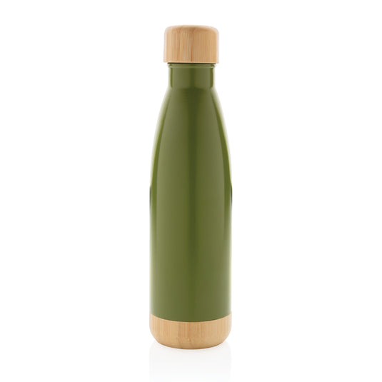 Vacuum stainless steel bottle with bamboo lid and bottom - Custom Wood Designs