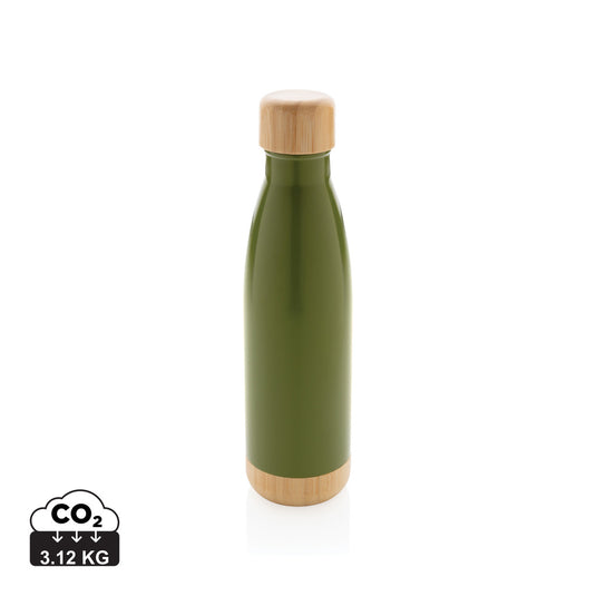 Vacuum stainless steel bottle with bamboo lid and bottom - Custom Wood Designs
