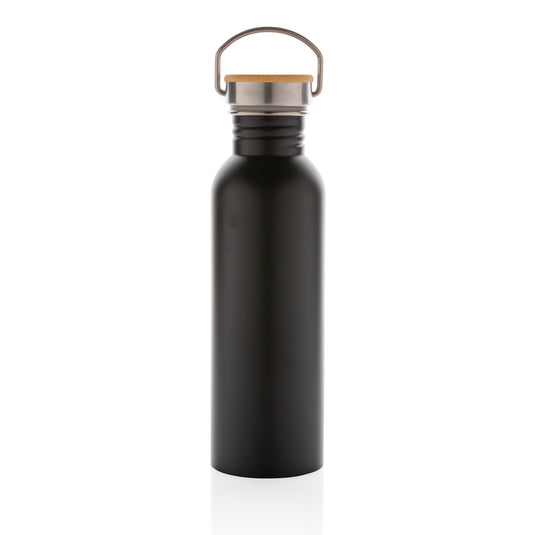 Modern stainless steel bottle with bamboo lid - Custom Wood Designs