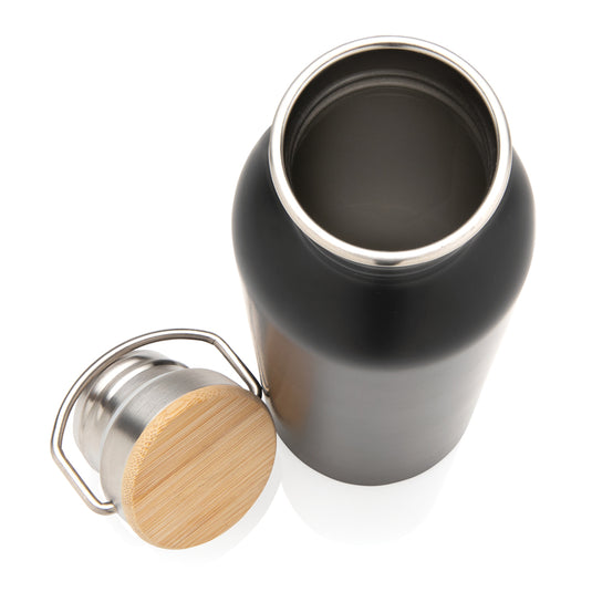 Modern stainless steel bottle with bamboo lid - Custom Wood Designs