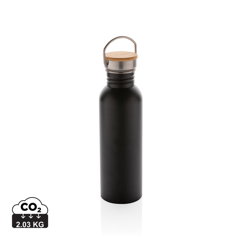Load image into Gallery viewer, Modern stainless steel bottle with bamboo lid - Custom Wood Designs
