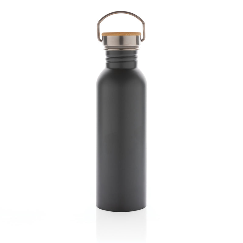 Load image into Gallery viewer, Modern stainless steel bottle with bamboo lid - Custom Wood Designs
