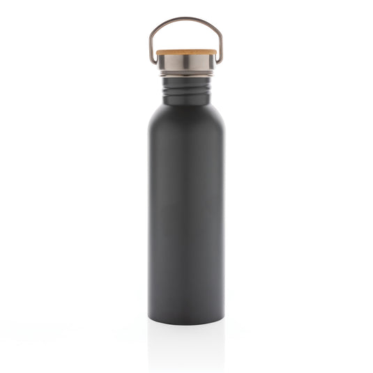 Modern stainless steel bottle with bamboo lid - Custom Wood Designs