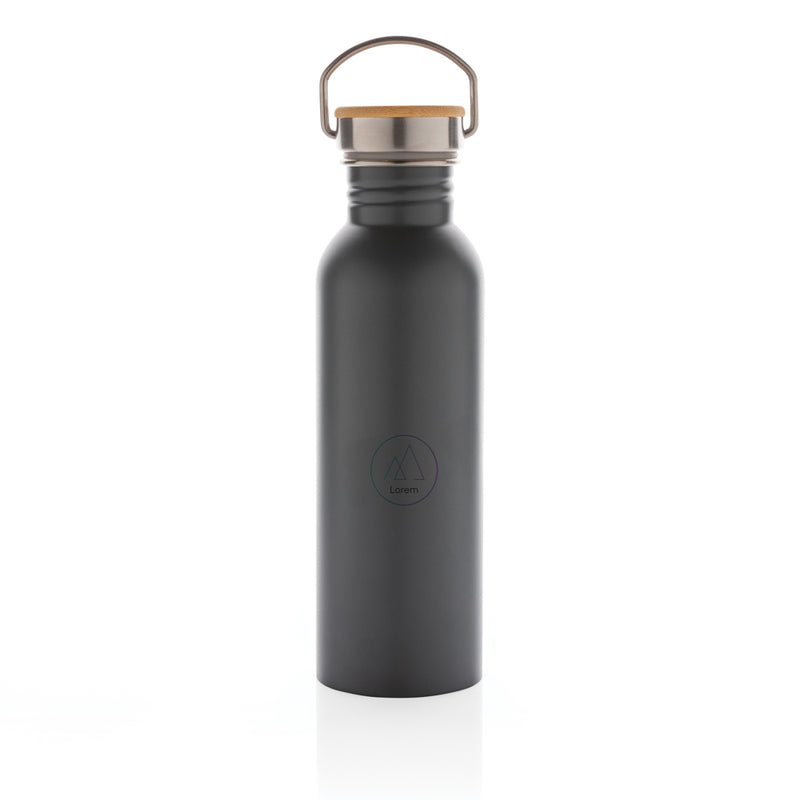 Load image into Gallery viewer, Modern stainless steel bottle with bamboo lid - Custom Wood Designs
