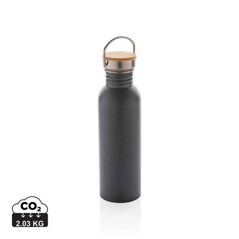 Load image into Gallery viewer, Modern stainless steel bottle with bamboo lid - Custom Wood Designs
