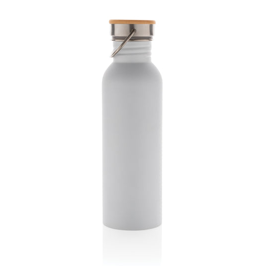Modern stainless steel bottle with bamboo lid - Custom Wood Designs