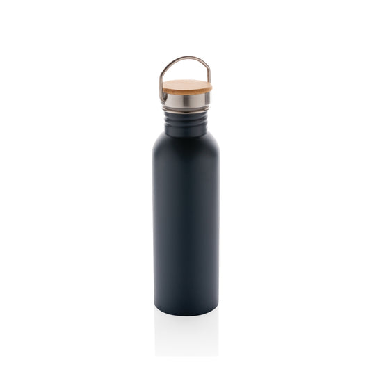 Modern stainless steel bottle with bamboo lid - Custom Wood Designs