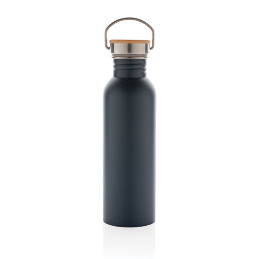 Modern stainless steel bottle with bamboo lid - Custom Wood Designs