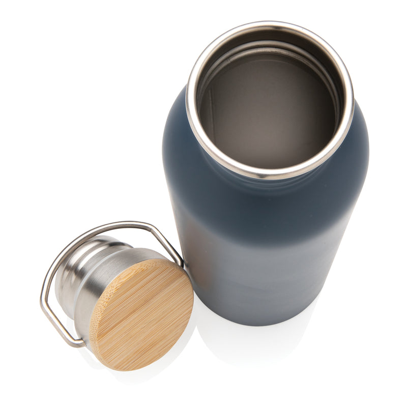 Load image into Gallery viewer, Modern stainless steel bottle with bamboo lid - Custom Wood Designs
