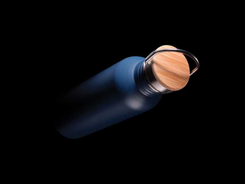 Load image into Gallery viewer, Modern stainless steel bottle with bamboo lid - Custom Wood Designs
