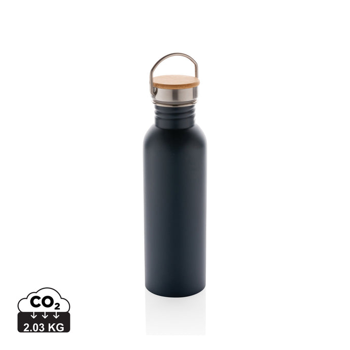 Modern stainless steel bottle with bamboo lid - Custom Wood Designs