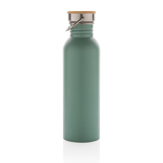 Modern stainless steel bottle with bamboo lid - Custom Wood Designs