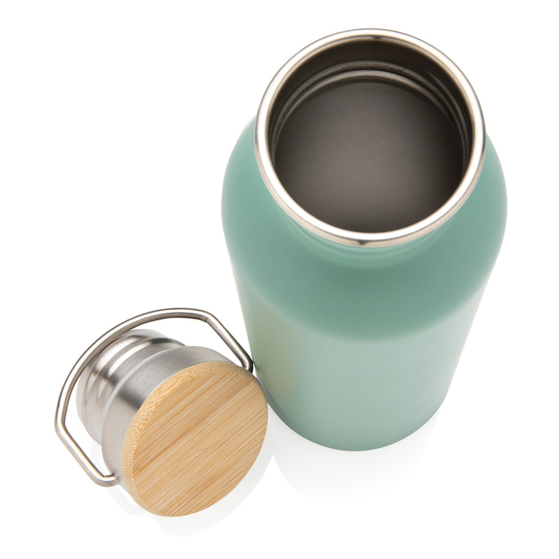 Load image into Gallery viewer, Modern stainless steel bottle with bamboo lid - Custom Wood Designs
