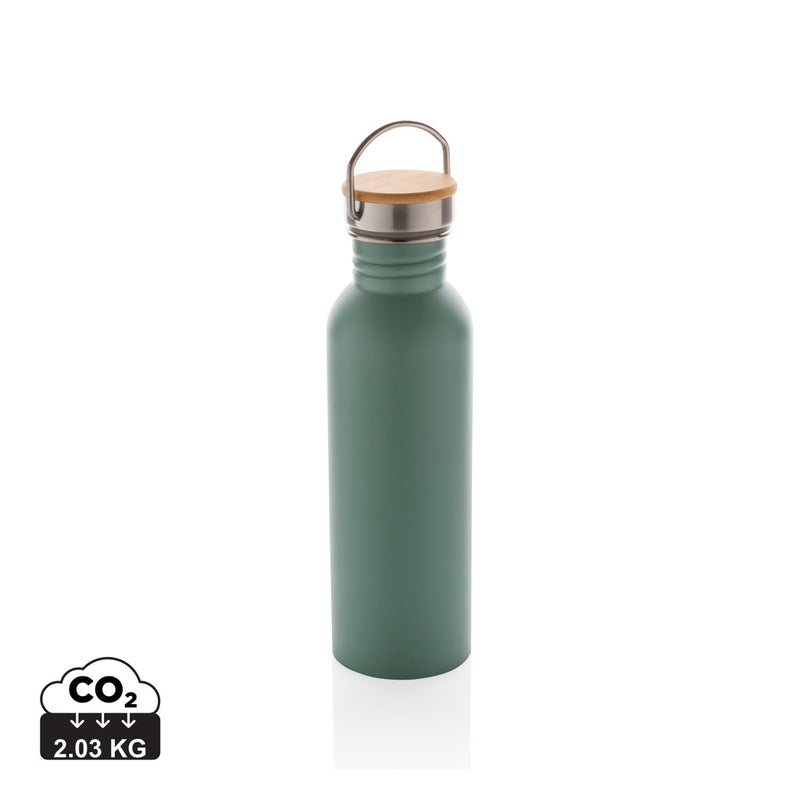 Load image into Gallery viewer, Modern stainless steel bottle with bamboo lid - Custom Wood Designs
