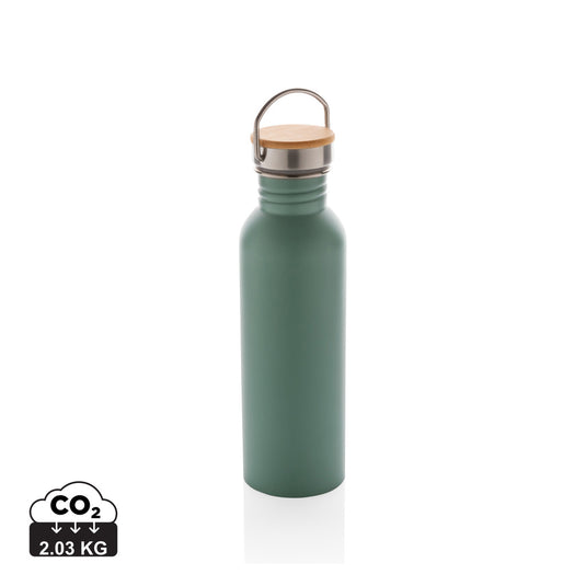 Modern stainless steel bottle with bamboo lid - Custom Wood Designs