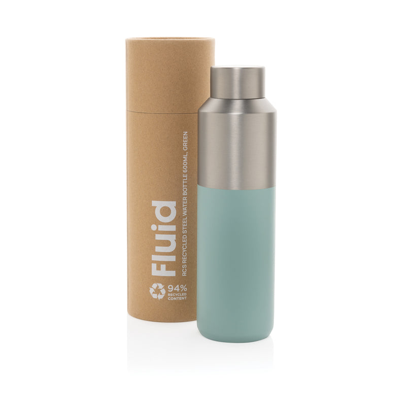 Load image into Gallery viewer, Fluid RCS certified recycled steel water bottle 600ml - Custom Wood Designs
