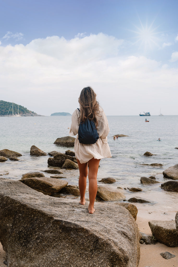 Load image into Gallery viewer, Impact AWARE™ recycled denim drawstring backpack - Custom Wood Designs
