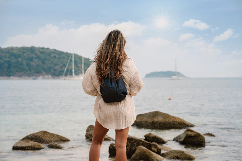 Load image into Gallery viewer, Impact AWARE™ recycled denim drawstring backpack - Custom Wood Designs
