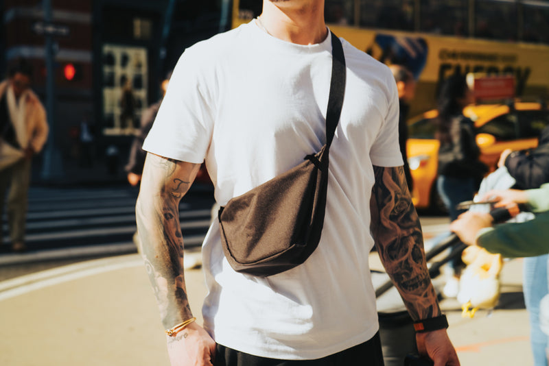 Load image into Gallery viewer, Crescent AWARE™ RPET half moon sling bag - Custom Wood Designs
