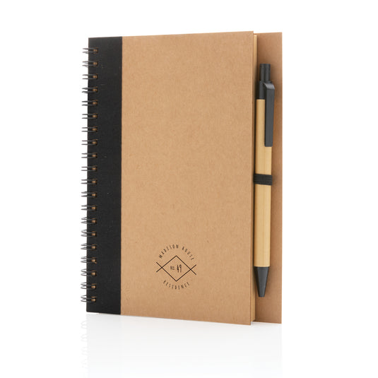 Kraft spiral notebook with pen - Custom Wood Designs