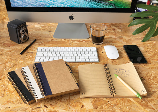 Kraft spiral notebook with pen - Custom Wood Designs
