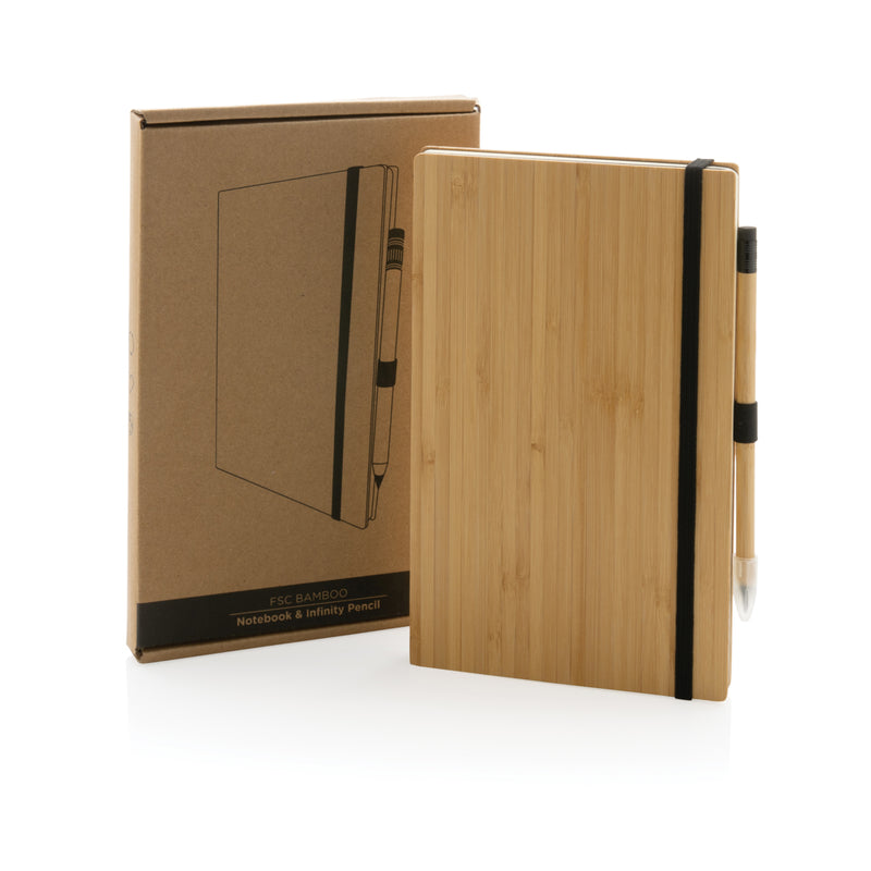 Load image into Gallery viewer, Bamboo notebook and infinity pencil set - Custom Wood Designs

