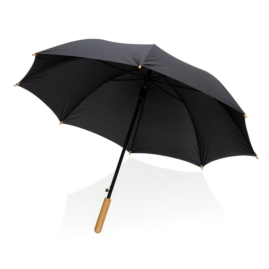 23" Impact AWARE™ RPET 190T auto open bamboo umbrella - Custom Wood Designs