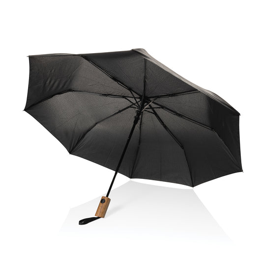 Kaycey 21" AWARE™ RPET Acacia wood mini auto open umbrella - Custom Wood Designs