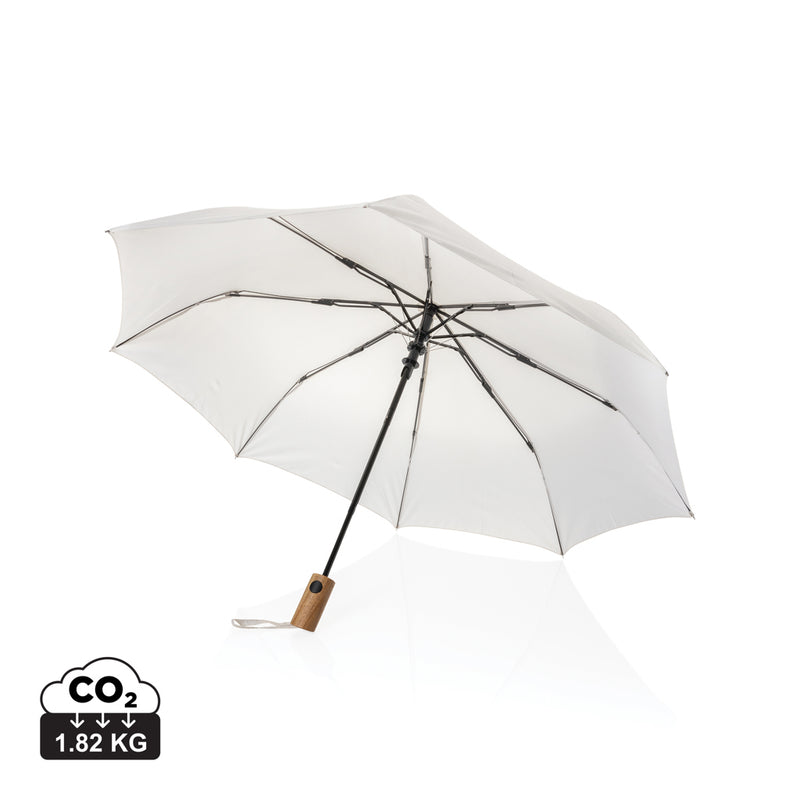 Load image into Gallery viewer, Kaycey 21&quot; AWARE™ RPET Acacia wood mini auto open umbrella - Custom Wood Designs
