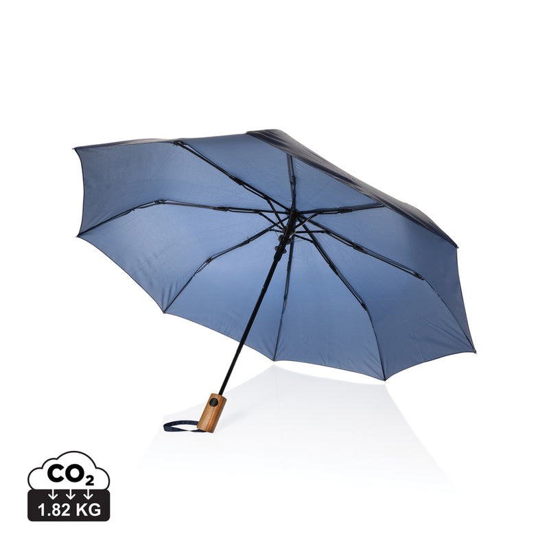 Load image into Gallery viewer, Kaycey 21&quot; AWARE™ RPET Acacia wood mini auto open umbrella - Custom Wood Designs
