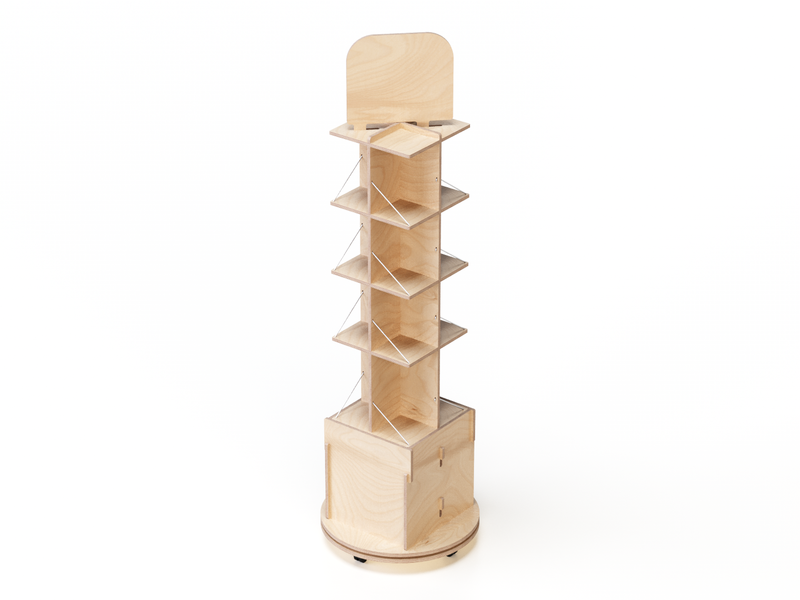 Load image into Gallery viewer, Avo Max mobile shelving unit with four eucalyptus wood shelves and wheels
