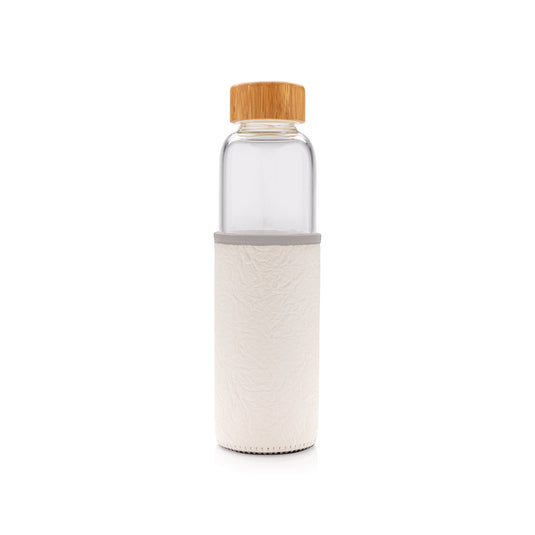 Glass bottle 550ml with bamboo lid & textured PU sleeve pack of 25 White/Grey Custom Wood Designs __label: Multibuy black-glass-bottle-550ml-with-bamboo-lid-textured-pu-sleeve-pack-of-25-53613712736599