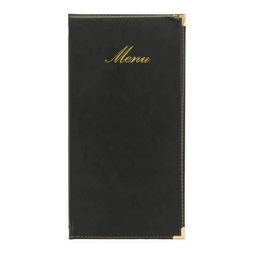 Leather style long menu holder pack of 10 Black Custom Wood Designs __label: Multibuy black-leather-style-long-menu-holder-pack-of-10-53613249986903
