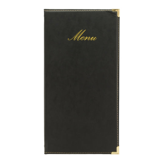 Leather style long menu holder pack of 10 Black Custom Wood Designs __label: Multibuy black-leather-style-long-menu-holder-pack-of-10-53613249986903