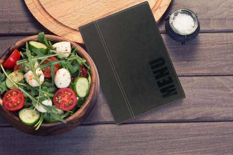 Load image into Gallery viewer, Leather style menu holder A5 pack of 10 Custom Wood Designs __label: Multibuy black-leather-style-menu-holder-a5-pack-of-10-53613274464599
