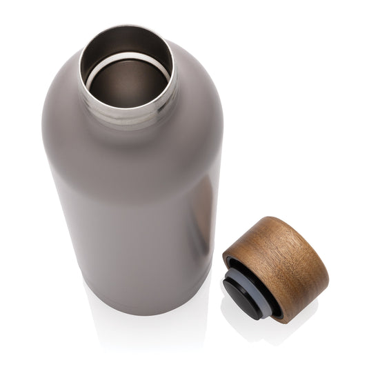 Stainless steel bottle with wood lid pack of 25 Custom Wood Designs __label: Multibuy black-stainless-steel-bottle-with-wood-lid-pack-of-25-53613620199767