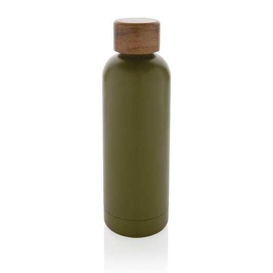 Stainless steel bottle with wood lid pack of 25 Green Custom Wood Designs __label: Multibuy black-stainless-steel-bottle-with-wood-lid-pack-of-25-53613620560215