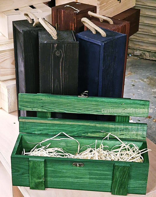 Rustic Bottle Box - Green Single x 25 Bottle box Custom Wood Designs __label: Multibuy Bottle Boxes Gift Boxes bottle-box-default-title-rustic-bottle-box-green-single-52613802164567