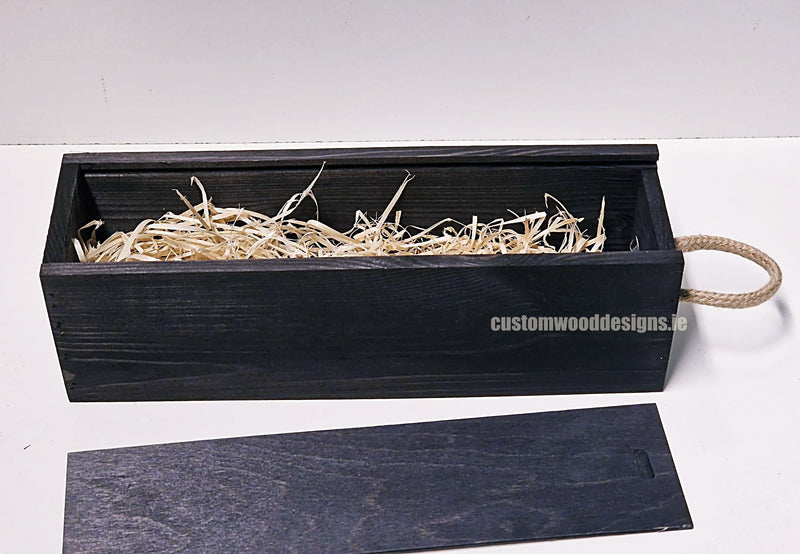 Load image into Gallery viewer, Sliding Lid Bottle Box - Single Black x25 Bottle box Custom Wood Designs __label: Multibuy Bottle Box Bottle Boxes Single bottle box bottle-box-default-title-sliding-lid-bottle-box-single-black-x25-52616443330903
