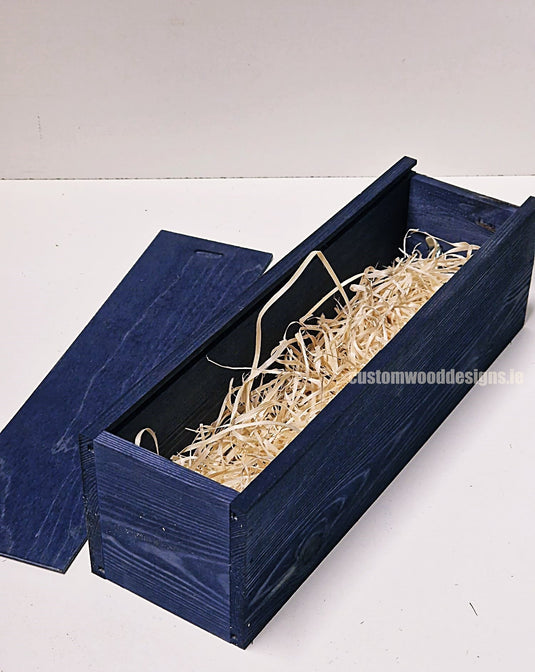 Sliding Lid Bottle Box - Single Blue x25 Bottle box Custom Wood Designs __label: Multibuy Bottle Boxes corporate gift gift box Gift Boxes irisg gift wooden Box bottle-box-default-title-sliding-lid-bottle-box-single-blue-x25-53613484769623