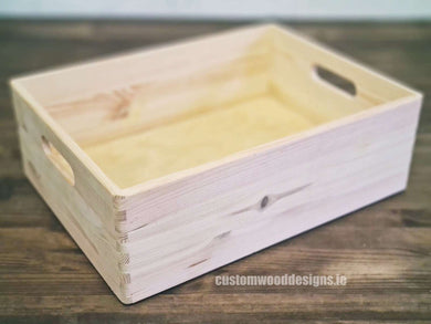 Pine wood box used for storage and display