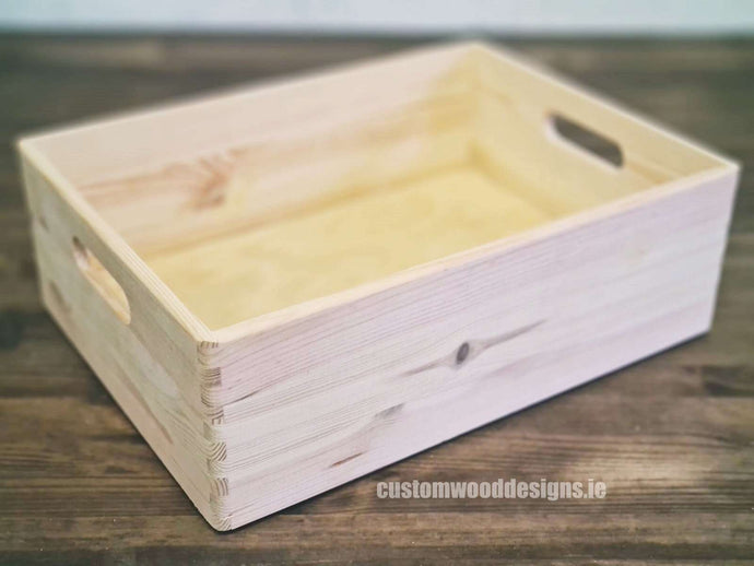 Pine wood box used for storage and display