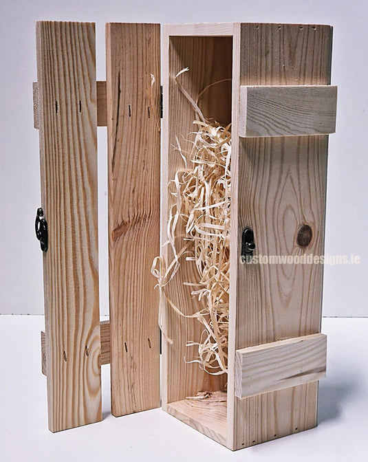 Rustic Bottle Box - Natural Single x 25 Corporate Gift Box with Wood Wool Custom Wood Designs __label: Multibuy gift gift box single box wine box wood wool corporate-gift-box-with-wood-wool-1-rustic-bottle-box-natural-single-53612179685719