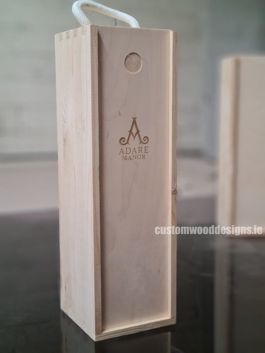 Sliding Lid 1 Bottle Box - Natural x 25 Corporate Gift Box with Wood Wool Custom Wood Designs __label: Multibuy gift gift box single box wine box wood wool corporate-gift-box-with-wood-wool-25-sliding-lid-1-bottle-box-natural-x-25-51437206110551