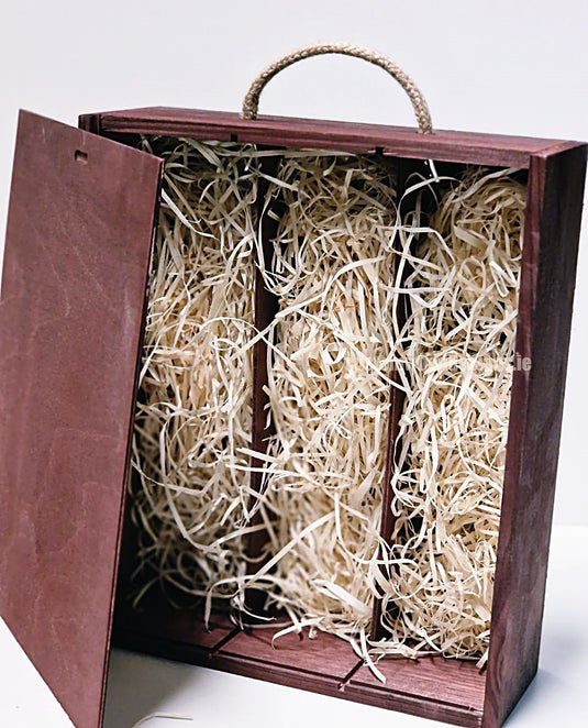 Sliding Lid 3 Bottle Box - Burgundy x25 Corporate Gift Box with Wood Wool Custom Wood Designs box corporate gift hamper triple wine box wood wool corporate-gift-box-with-wood-wool-25-sliding-lid-3-bottle-box-burgundy-x25-53613524091223